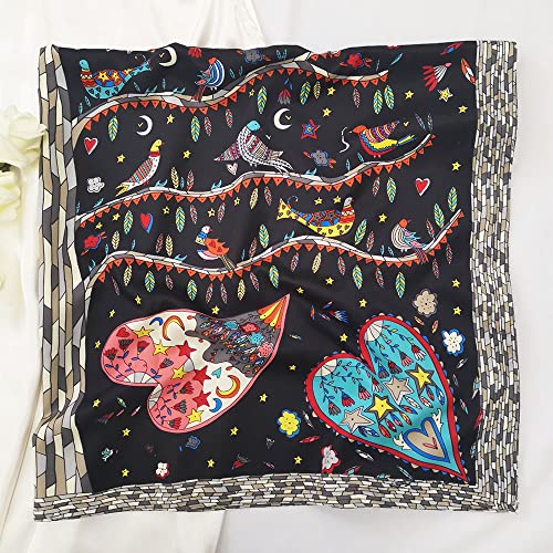 Julunar Silk Like Head Scarf for Women - Satin Large Hair Scarves - 35" Square Silk Hair Wrap for Sleeping with Gift Packed - color: B003-1 Birds Black