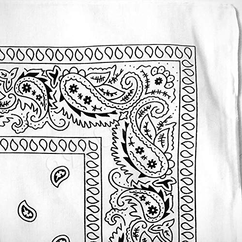 Pack of 3 X-Large Polyester Non Fading Paisley Bandanas 27 x 27 Inches by M.H.I. - color: White