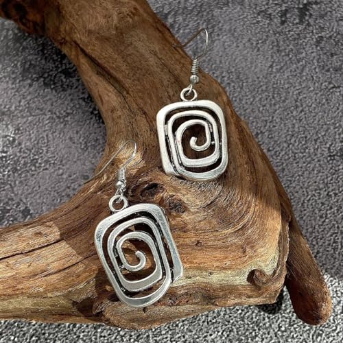 Boho Teardrop Earrings, Handmade Copper Bohemian Earrings, Dangle Antique Ethnic Jewelry for Women - color: Silver Set