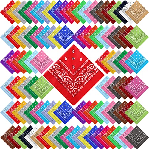 Handepo 150 Pcs Bandanas Bulk, Colorful Paisley Bandanas Unisex Head Wrap Scarf Cowboy Headband Handkerchief - color: Mixed Color
