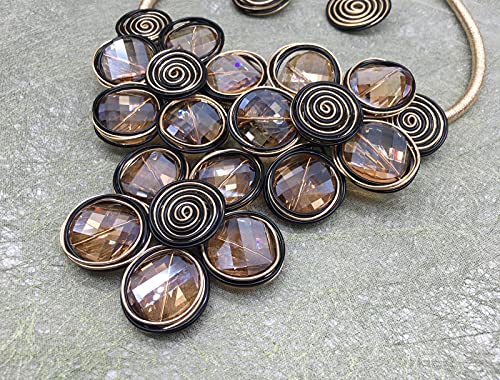 Statement Chunky Flower African Necklace For Women Tribal Fashion Costume Jewelry Earring Sets Unique Big Colorful Rhinestone Crystal Pendent Collar Choker Bib Handmade - color: three flowers amber color