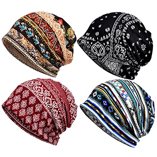 Women's Baggy Slouchy Beanie Chemo Hat Cap Scarf - color: 4 Pack-multicolor a
