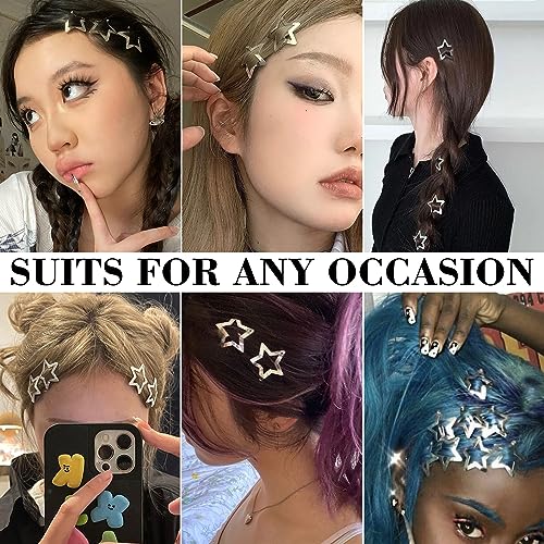 30 PCS Star Hair Clips,20PCS 1.22"Clip and 10 PCS 1.65"Clips Snap Star Hair Accessories Non Slip Clips for Girls Women Y2K Accessories - color: 1.22" 1.65"Silver (30PCS)