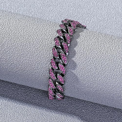 Apzzic Cuban Link Bracelet Iced Out Miami Gold Plated Hip Hop Full CZ Prong Diamond Bracelet with Giftbox Cuban Link Anklets for Men Women - color: Purple-Bracelet