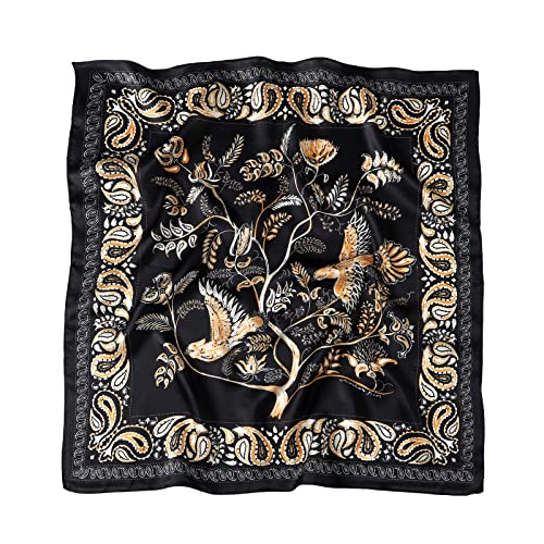 STARWHISPER 100% Pure Mulberry Silk Square Scarf-27''x27 Lightweight Hair Scarves Headscarf Night Sleeping with Gift Packed - color: Paisley Bird