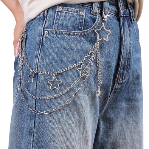 Pants Chain Wallet Chain Punk Chain Hip Hop Butterfly Lock Charm Jeans Chains Rock Chains for Women Men Hipster Women Fashion Trendy Waist Pants Chain Jewelry Clothing Accessories - color: Silver-Star