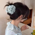 Large Chiffon Rose Flower Hair Claw Clips Boho Mesh Floral Hair Pins Barrettes Strong Hold Non-Slip Beach Vacation Hair Accessories for Women (Green Rose Flower Hair Clips) - color: Green Rose Flower Hair Clips