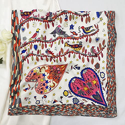 Julunar Silk Like Head Scarf for Women - Satin Large Hair Scarves - 35" Square Silk Hair Wrap for Sleeping with Gift Packed - color: B003-2 Birds White