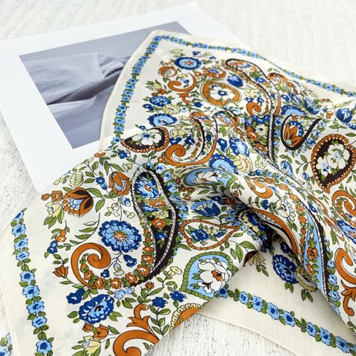 Women's Small 21 inch 100% Silk Scarf Bandana for Head Neck Hair | 100% Mulberry Silk Lightweight Designs Gift-Ready Packaging For Hair Fashion 21"x21" Printed - color: 208multicolor