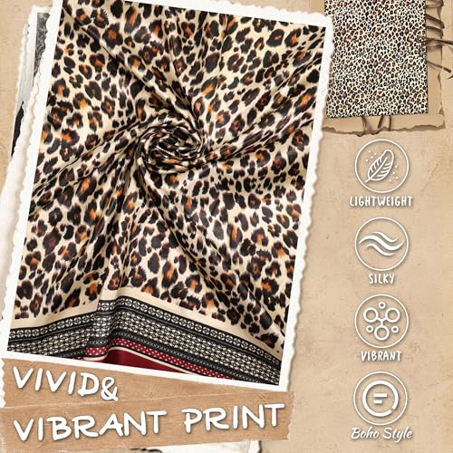 Large Square Head Scarf Bandana - 35" Satin Hair Scarf for Women Like Silk Scarf Fashion Hair Wrapping - color: Leopard(red), size: 35IN*35IN