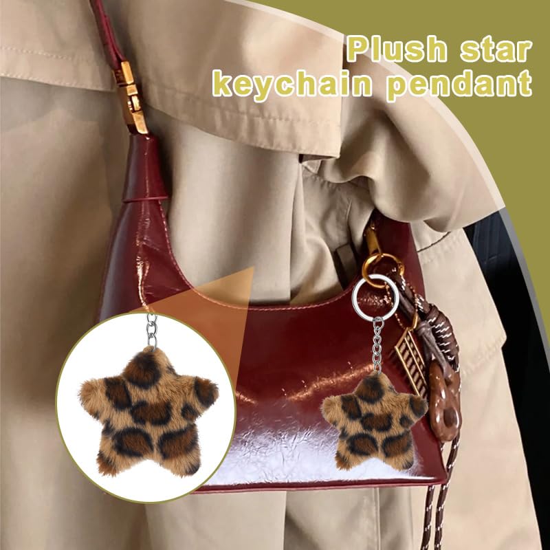 Leopard Faux Fur Keychain for Purse Charms for Handbags Leopard Plush Key Chain for Car Keys - color: Color 6
