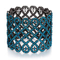EVER FAITH Art Deco Love Knot Wide Stretch Bridal Bracelet Austrian Crystal - color: Blue Topaz Color Black-Tone