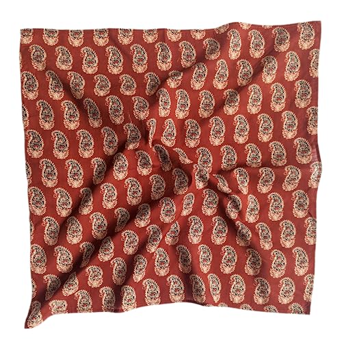 AVKA Studio 100% Cotton Bandanas for Women & Men, 2 Pack 20x20 Inch, 22x22 inch Hand Printed, Lightweight Cotton Handkerchief - color: Terracotta Red, size: 20 x 20 Inches