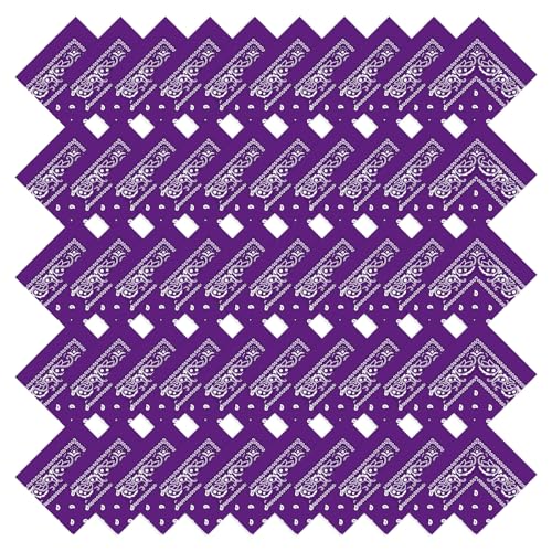 50 Pcs Bandanas Bulk Large Bandana Headband Paisley Cowboy Bandana Scarf Handkerchief for Women Men - color: Purple