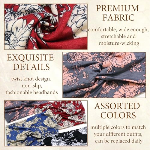 4 Pack Wide Headbands for Women Cute Boho Headband Floral Knotted Turban Head Bands Soft Hair Wraps African Head Scarf Fashion Turban Hairband Large Scarf Headband For Women’s Hair Accessories - color: Style 120