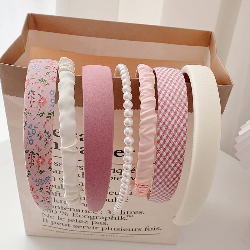 Ooosonlu Fashion Headbands Set - Girls & Women Pearl Hairbands, Non-slip, Different Patterns - color: Pink