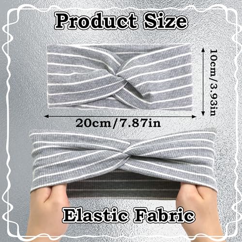 3 Pcs Headbands for Women Striped Cross Twist Hair Bands Stretchy Ribbed Turban Head Bands African Non Slip Workout Hair Warps Accessories - color: Black+White+Grey Stripe