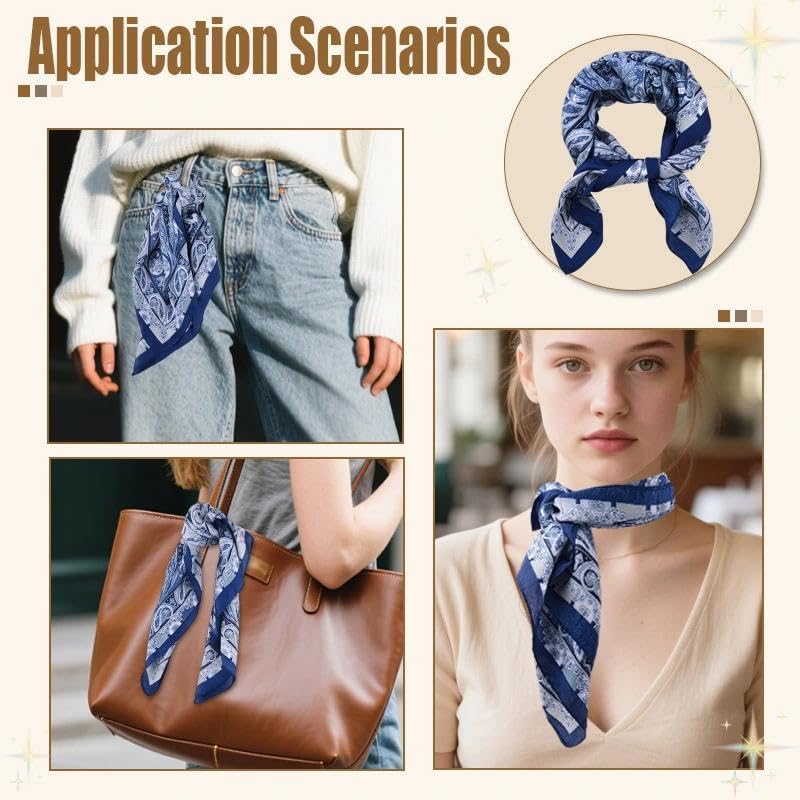 Guqqeuc Satin Head Scarf Silky Feeling Bandana Hair Wrap for Women Silk Scarves Paisley Headscarf Square Scarf Neckerchief - color: Blue