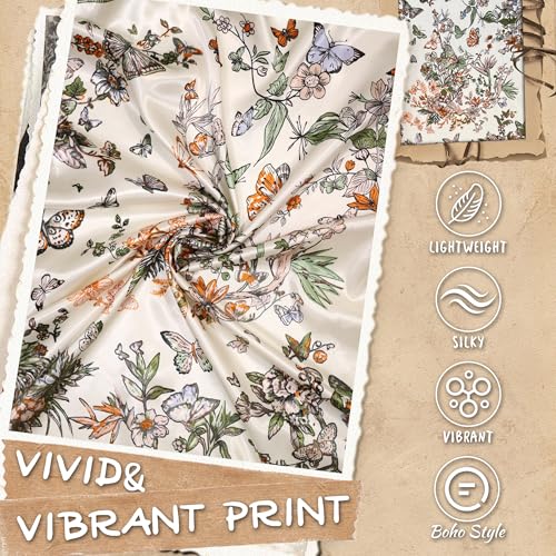 Large Square Head Scarf Bandana - 35" Satin Hair Scarf for Women Like Silk Scarf Fashion Hair Wrapping - color: Garden Butterfly(green), size: 35IN*35IN