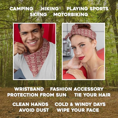 AVKA Studio 100% Cotton Bandanas for Women & Men, 2 Pack 20x20 Inch, 22x22 inch Hand Printed, Lightweight Cotton Handkerchief - color: Rust & Beige, size: 22 x 22 Inches Large