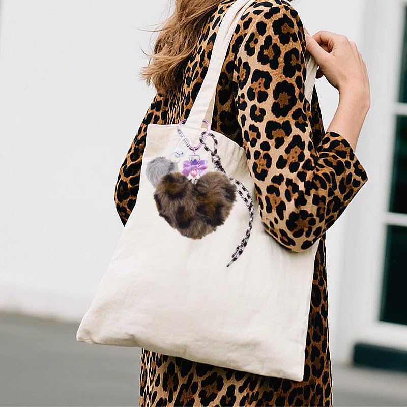 Leopard Faux Fur Keychain for Purse Charms for Handbags Leopard Plush Key Chain for Car Keys - color: Leopard Color 1