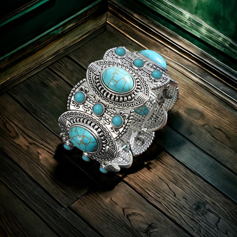 Turquoise Beaded Stretch Bracelets Bohemian Stackable Bracelets Y2K Summer Beach Bracelets Jewelry for Women - color: Silve-B