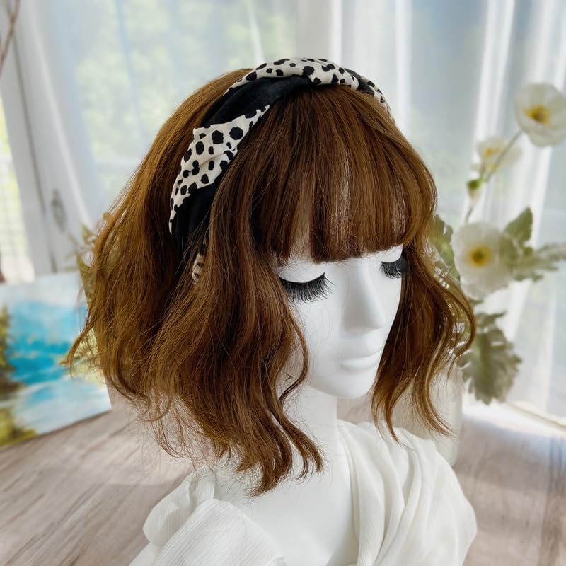 Braided Headband for Women-Vintage Fabric High Crown Headband with Non-Slip Teeth, Cute Boho Knotted Hair Band for Women & Teens (11-Black Dots, One Size) - color: 11-Black Dots