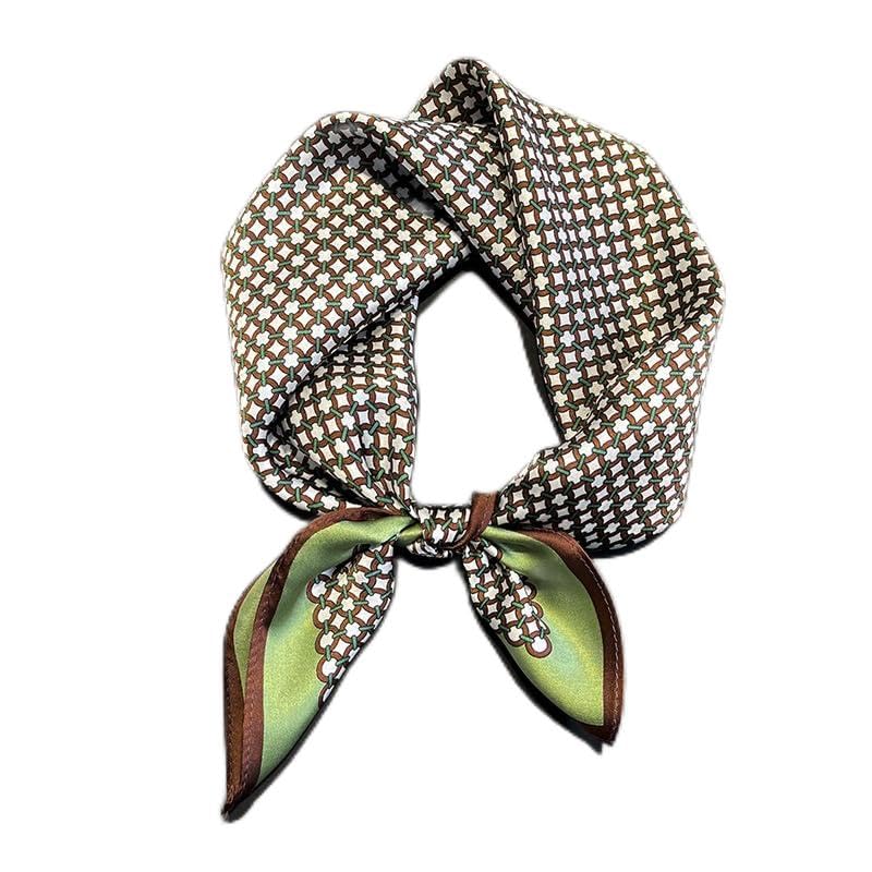MEISEE 100% Pure Mulberry Silk Scarf 21" Square Scarf Neckerchief Headscarf Breathable Lightweight for Women Gift Packed - color: Green Coffee Pattern