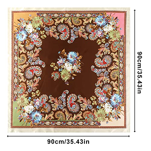 AWAYTR Satin Silk Scarf - Large Hair Bandana, Sleeping Wrap for Women - color: Cashew(beige+coffee)