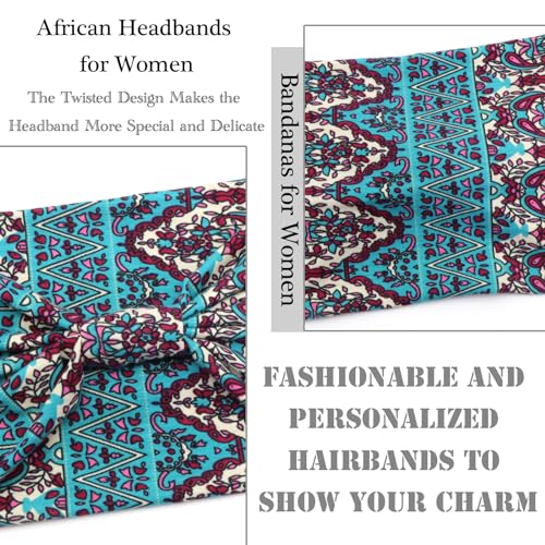 Boho Headbands for Women Wide Knotted Hairbands Stretch Non-Slip Vintage Printed Head Bands Bohemia Head Wraps Accessories for Women and Girls (Pack of 3) - color: Set 2