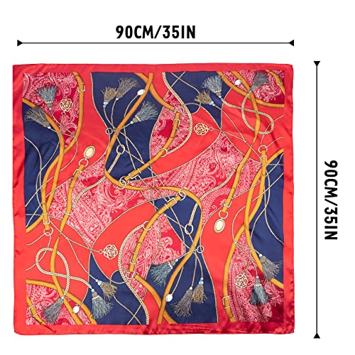 NZKNP Silk-Like Head Scarf - Women's Bandana Wraps - color: 3-navy and Red Chain, size: 35"*35"