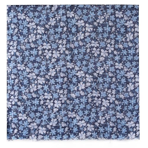 MELIFLUOS DESIGNED IN SPAIN Scarf for Women Lightweight Floral Flower Scarves for Summer Fall Shawl Wrap - color: Barcelona Collections 48 - Blue Flower Pattern