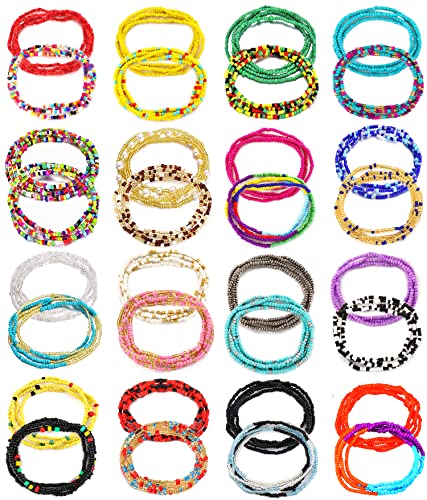 TOBENY SHIWE 24PCS Waist Bead Chains for Women Colorful Summer Body Chains Belly Beads Bikini Jewelry Chains Bead Waist Chains Set - style: Style H-32P