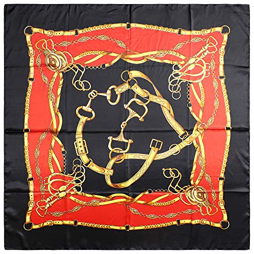 vabovin Satin Head Scarf for Women Silk Like Hair Scarf, 35 x 35 in | Silk Feel Fabric, Hair Wrap for Sleeping, Headscarf and Neck Scarf, Square Bandana Style, Fashion Accessory - color: 005 Red Black Chain Print