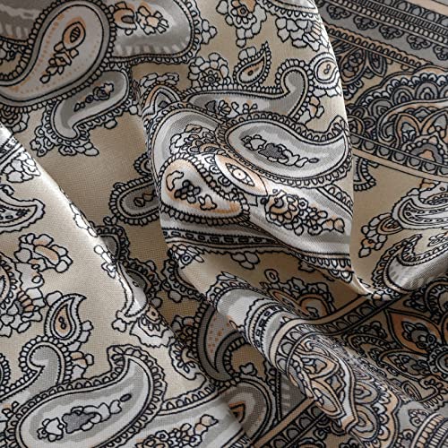 QBSM Womens 23.6 inch Satin Silk Feeling Formal Square Neck Scarf Head Hair Wraps Kerchief - color: Cashew Flowers-creamy-white