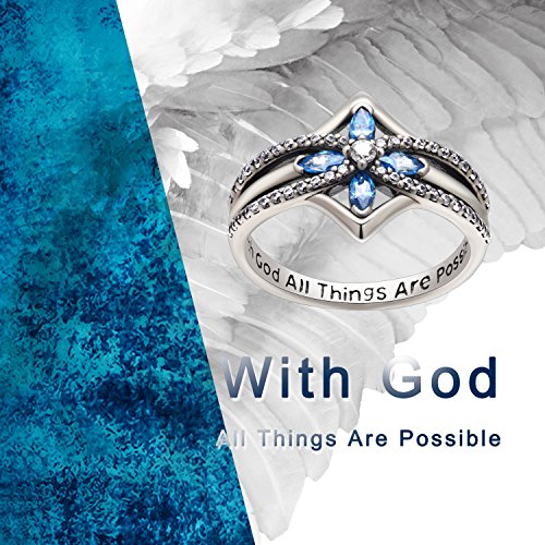 YFN Cross Ring Vintage Tone Sterling Silver With God All Things Are Possible CZ Band Rings Size 6-10