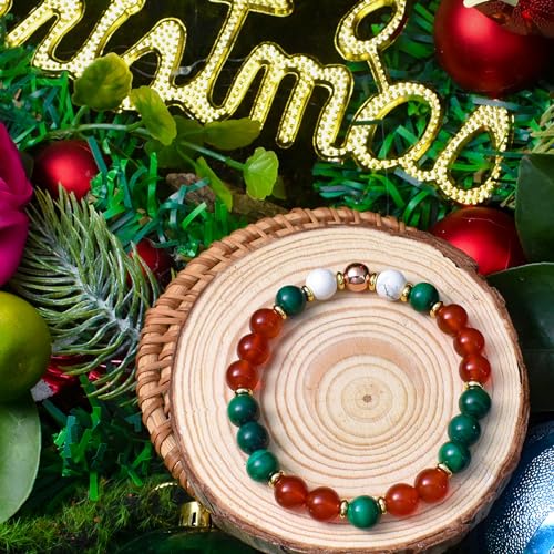 Strong Healing Crystal Bracelet 8MM Genuine Stone Bracelet Lucky Beaded Bracelet Chakra Bracelet 6.5 inch Positive Energy Inspirational Gifts for Women Mom - style: Christmas