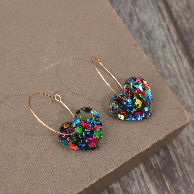 Colorful Shiny Love Heart Dangle Earrings Handmade Lightweight Glitter Acrylic Heart Shaped Hoop Earrings for Women Lovers Valentine's Day Mothers Day Party Jewelry Gifts - style: StyleC