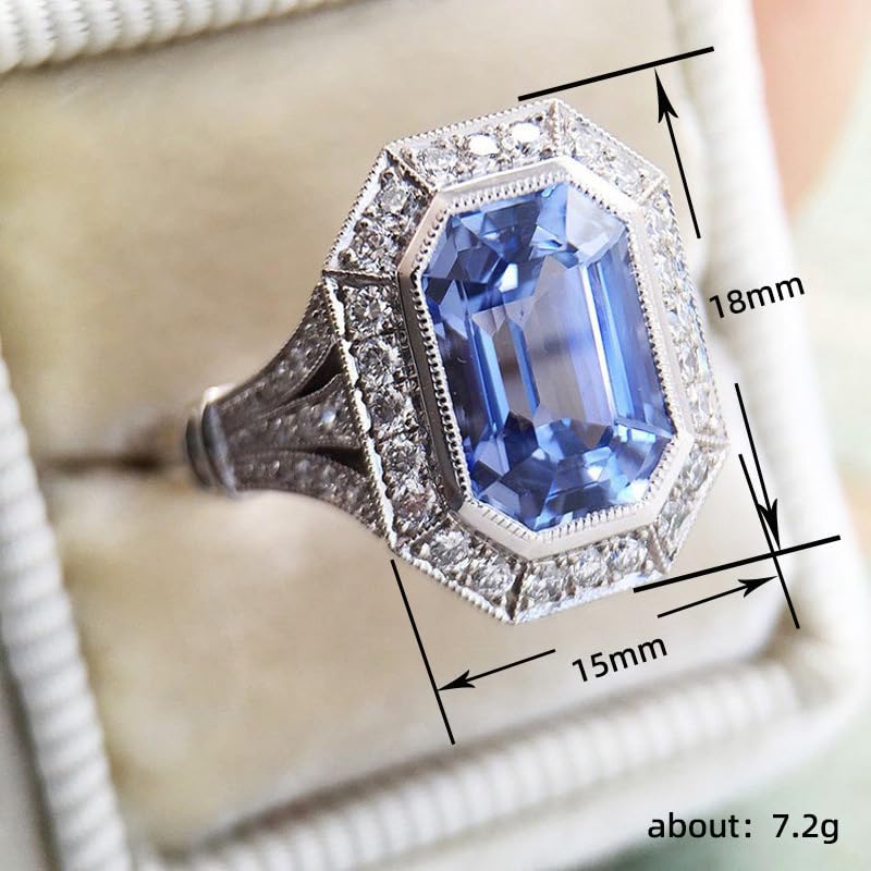 Mnyixsi 925 Sterling Silver Blue Created Sapphire and Moissanite Wedding Engagement Ring Band Bridal Ring Blue CZ Statement Ring Cubic Zirconia Cocktail Ring for Women Size 7 - size: Size 7