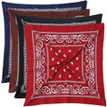Mochabao 100% Cotton 27" x 27" Large Bandanas for Men & Women, Multi-Purpose Bandana Headbands, Square Head Scarf - color: Red/Black/Navy Blue/Brown