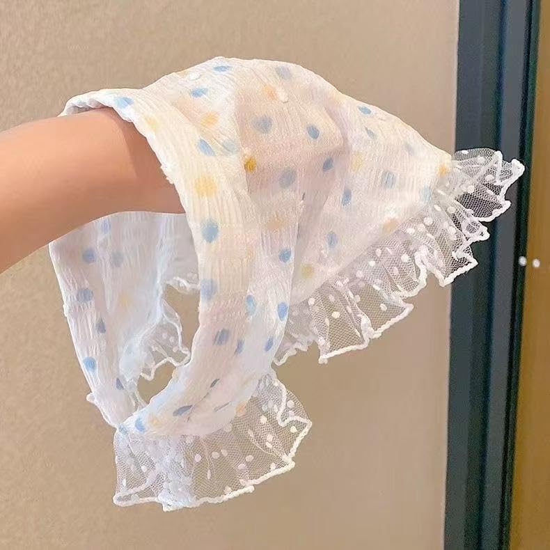 Women's Lace Bandana Headband, Vintage Gingham Triangle Scarf with Bow, French Retro Style for Boho Chic & Casual Outfits (22-Blue polka dot, One Size) - color: 22-Blue polka dot