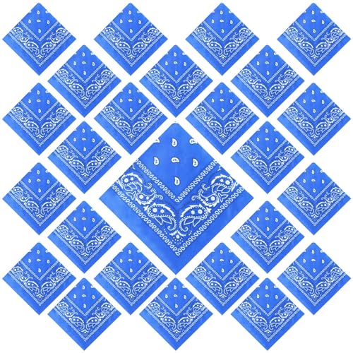 Suhine 24 Pcs Bandanas Bulk for Women Men 22 x 22 Inch Paisley Outdoor Headband Cowboy Handkerchief Summer - color: Lake Blue