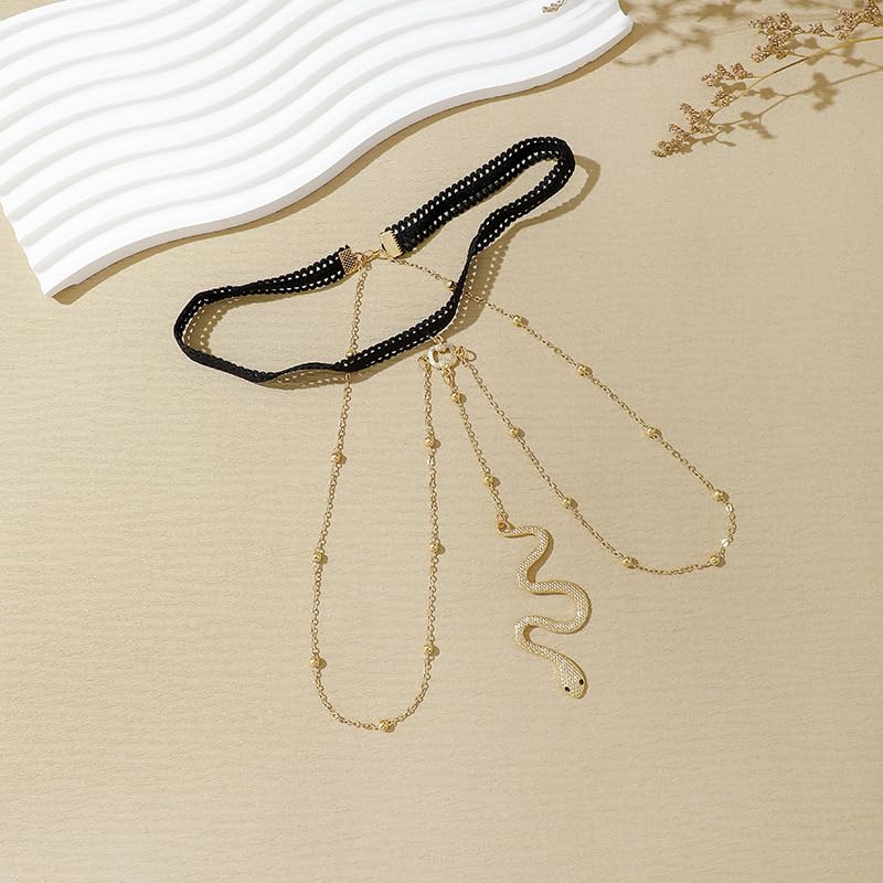 Snake Leg Chain for Women, Sexy Serpent Charm Thigh Garter, Summer Bikini Skirt Beach Party - style: B lace gold-beads