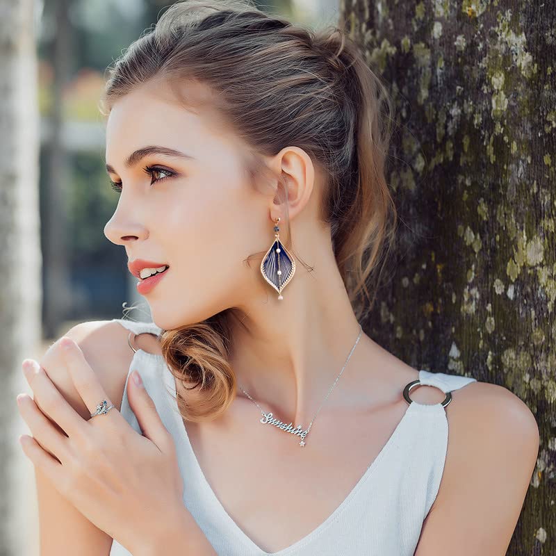 Earrings for Women Colorful Layered Leaf Earrings Bohemian Dangle Drop Tassel Silver Earrings Women Gifts - style: Pearl leaf earrings