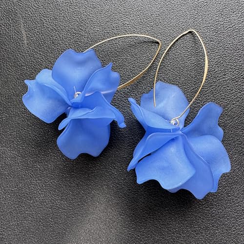 Exaggerated Bohemian Resin Rose Flower Petal Dangle Drop Earrings Long Acrylic Tiered Floral Tassel Earring for Women - color: Royal blue