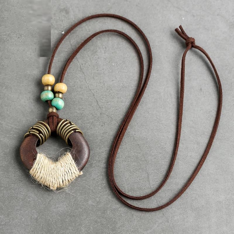 Brown Wooden Choker Chunky Pendant Necklaces for women - color: ET-SUBY-O4I6