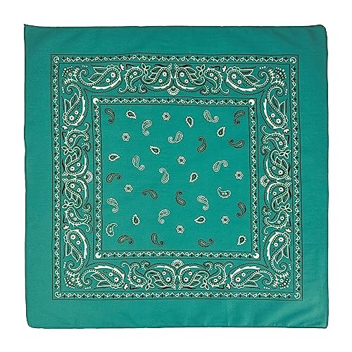 Gift Packaging Bandana for Men Women - 100% Cotton, Paisley, 22x22 In, 1 Pack - Large Bandanna Handkerchief Cowboy Hanky - color: Teal