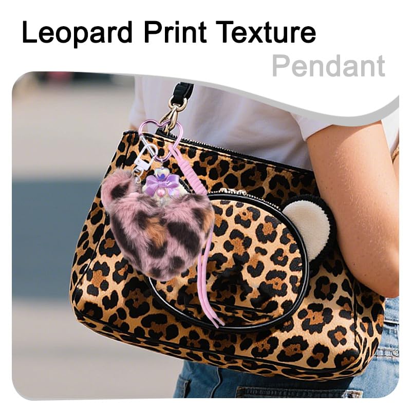 Leopard Faux Fur Keychain for Purse Charms for Handbags Leopard Plush Key Chain for Car Keys - color: Leopard Color 2