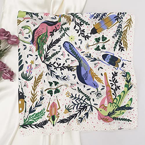 Julunar Silk Like Head Scarf for Women - Satin Large Hair Scarves - 35" Square Silk Hair Wrap for Sleeping with Gift Packed - color: B006-3 Bird White