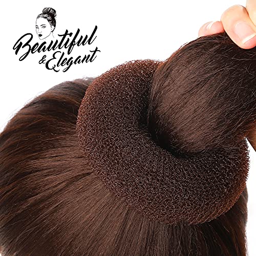 Teenitor Donut Hair Bun Maker Set - 7 Rings (1 Extra-Large, 2 Large, 2 Medium, 2 Small), 5 Elastic Bands, 20 Hair Pins, Dark Brown - color: A-Brown